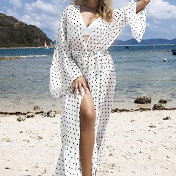 Womens Long Chiffon Beach Blouses Cardigan Kimono - Picture 5 of 10